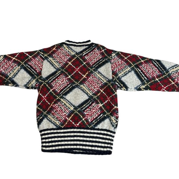 Vintage F. by Faconnable 100% Wool Men's Sweater Red Black Plaid Medium - Picture 4 of 6